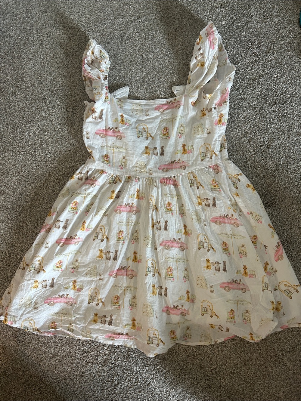 Janie and Jack White Dress with Pink and Gold Dog Print